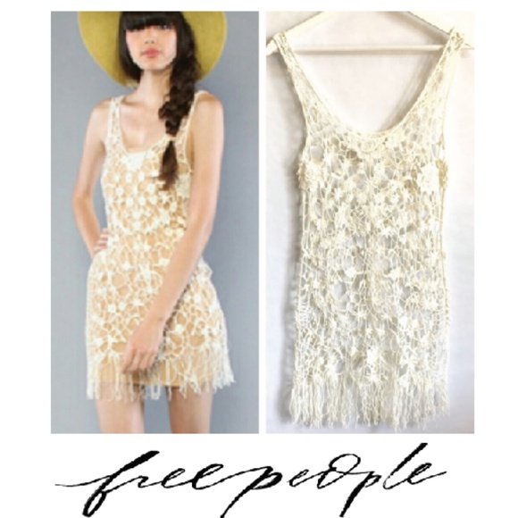 Free People Dresses & Skirts - Free People Ivory Crochet Lace Dress Tunic L